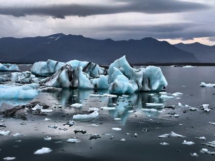 Icebergs floating in a glacial lake in Iceland